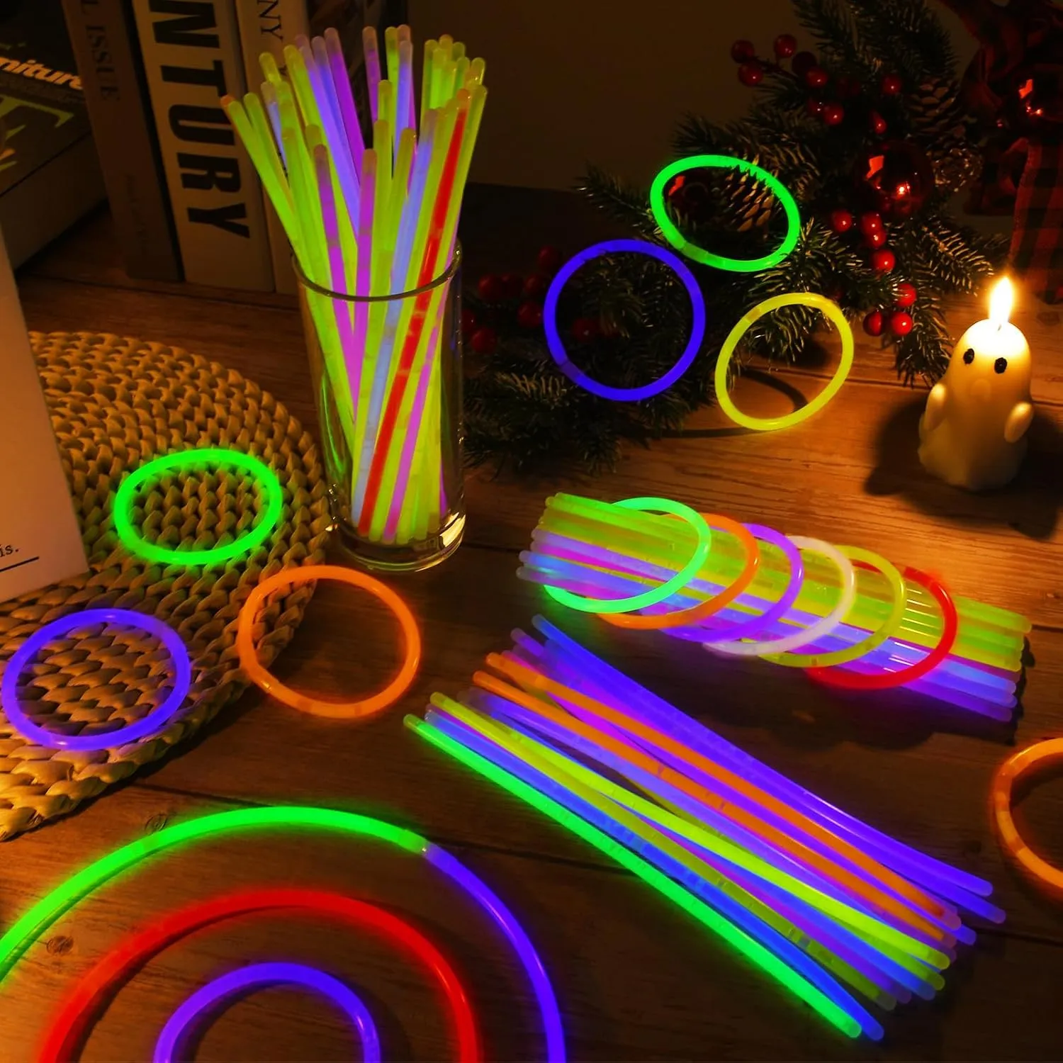 60 Pack 8 Blue Glow Sticks Bulk Bright Glow Sticks with 60 Connectors 20 Heart Glasses Glow In The Dark Party Supplies Neon Party Decorations Glow Bracelet Glasses for Holiday Party Carnival (Blue)