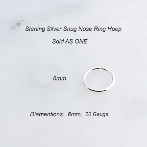 6mm 20 GA Sterling Silver Snug Fitting Nose Open Ring Hoop Huggie Piercing Jewelry for Women Sold As One (6mm / 20 gauge, Sterling Silver 925)