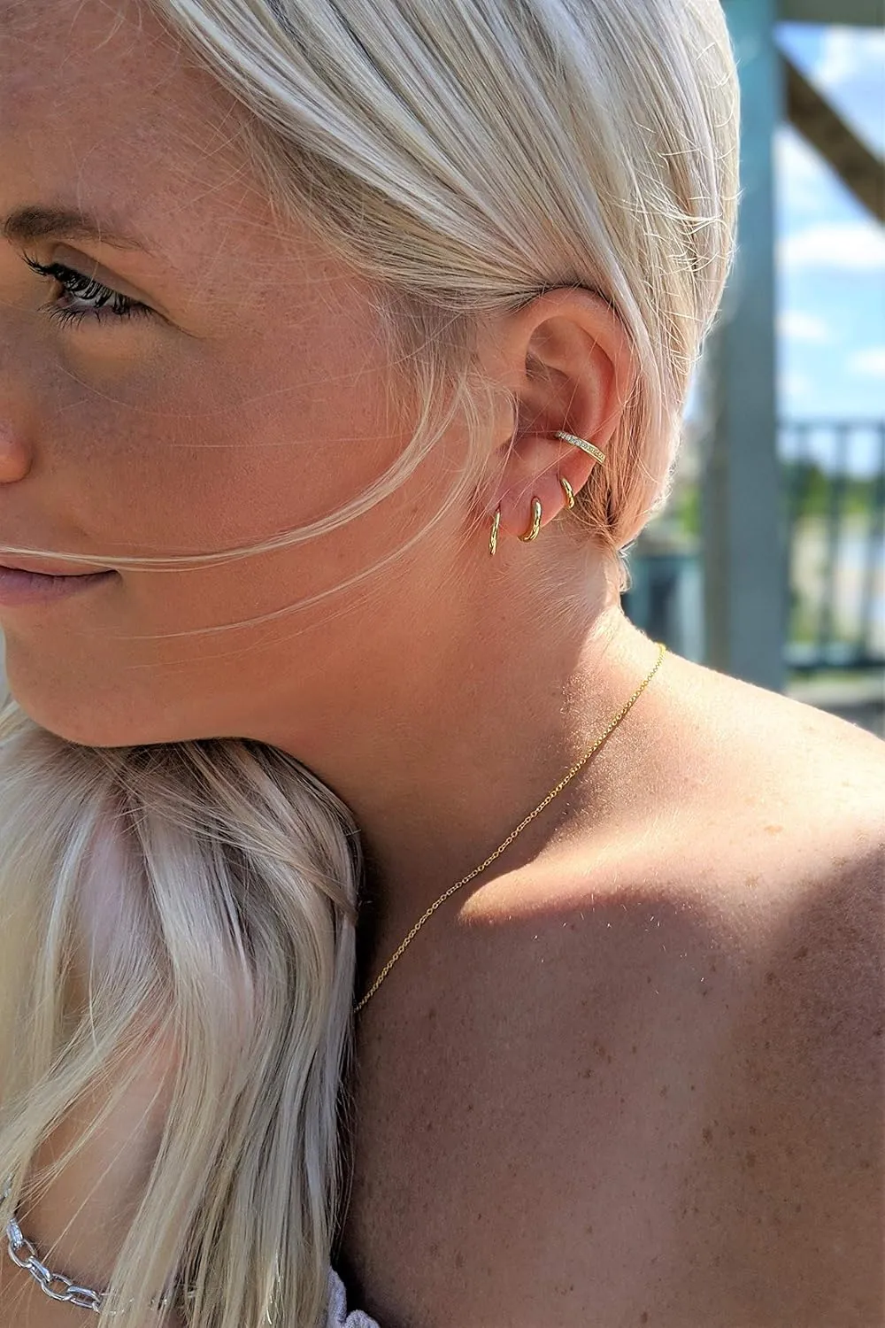 925 Sterling Silver 18K Gold Plated Huggie Ear Cuff for Women | Clip on Cartilage | Set of Three Ear Wraps