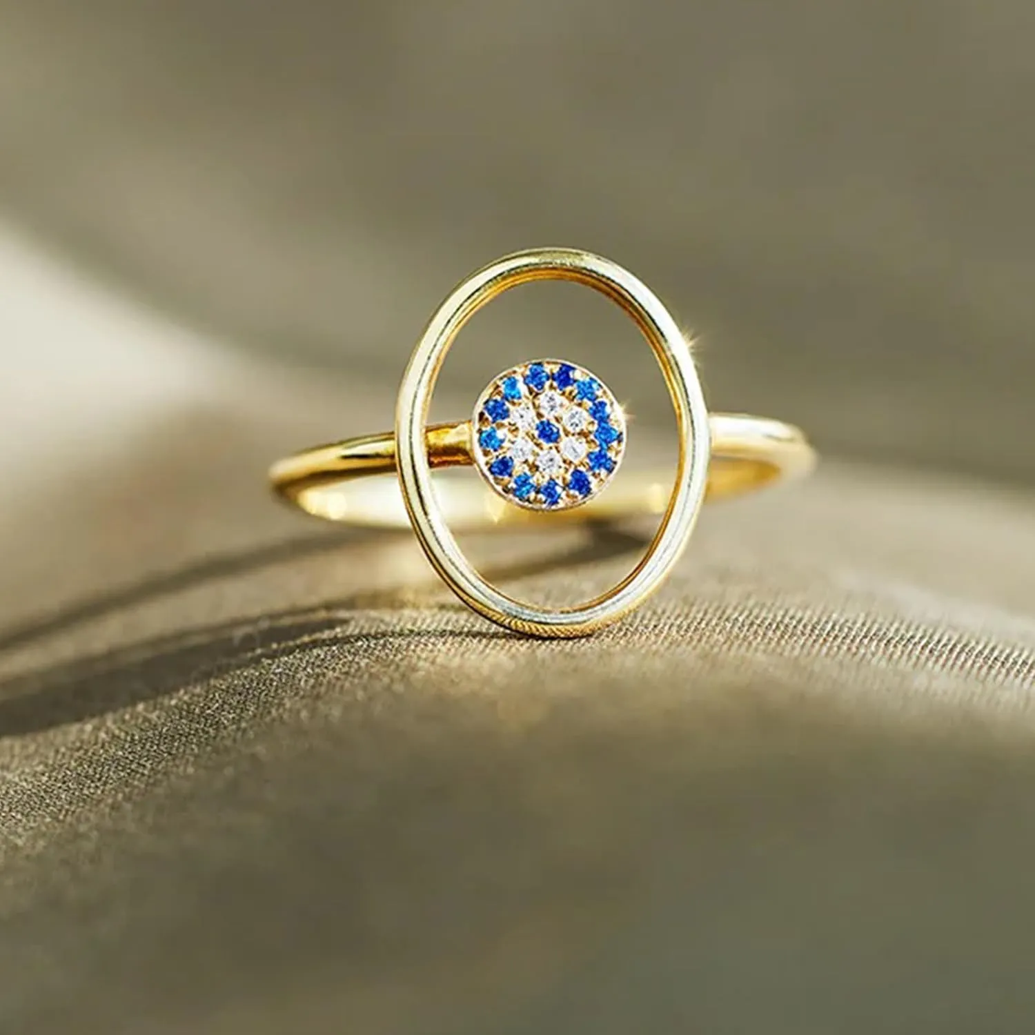 925 Sterling Silver Blue Evil Eye CZ Rings for Women Men Dainty Band 14K Gold Plated Circle Stacking Middle Finger Elegant Sparkly Crystal Fashion Good Luck Protection Birthday Graduation Jewelry Gift