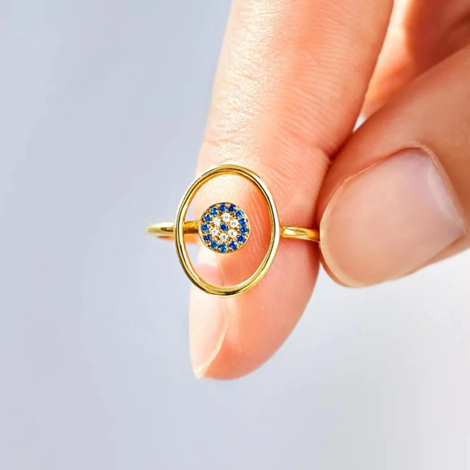 925 Sterling Silver Blue Evil Eye CZ Rings for Women Men Dainty Band 14K Gold Plated Circle Stacking Middle Finger Elegant Sparkly Crystal Fashion Good Luck Protection Birthday Graduation Jewelry Gift