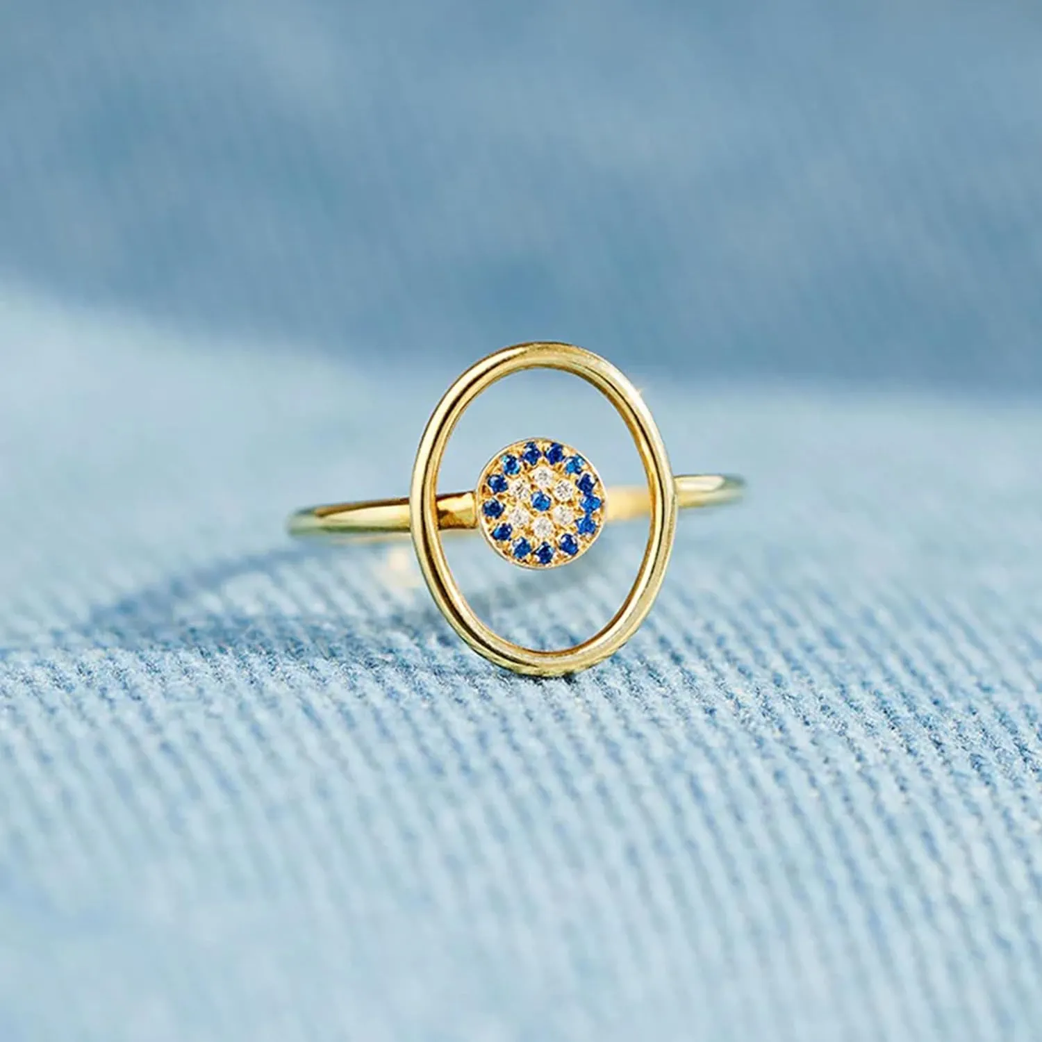 925 Sterling Silver Blue Evil Eye CZ Rings for Women Men Dainty Band 14K Gold Plated Circle Stacking Middle Finger Elegant Sparkly Crystal Fashion Good Luck Protection Birthday Graduation Jewelry Gift