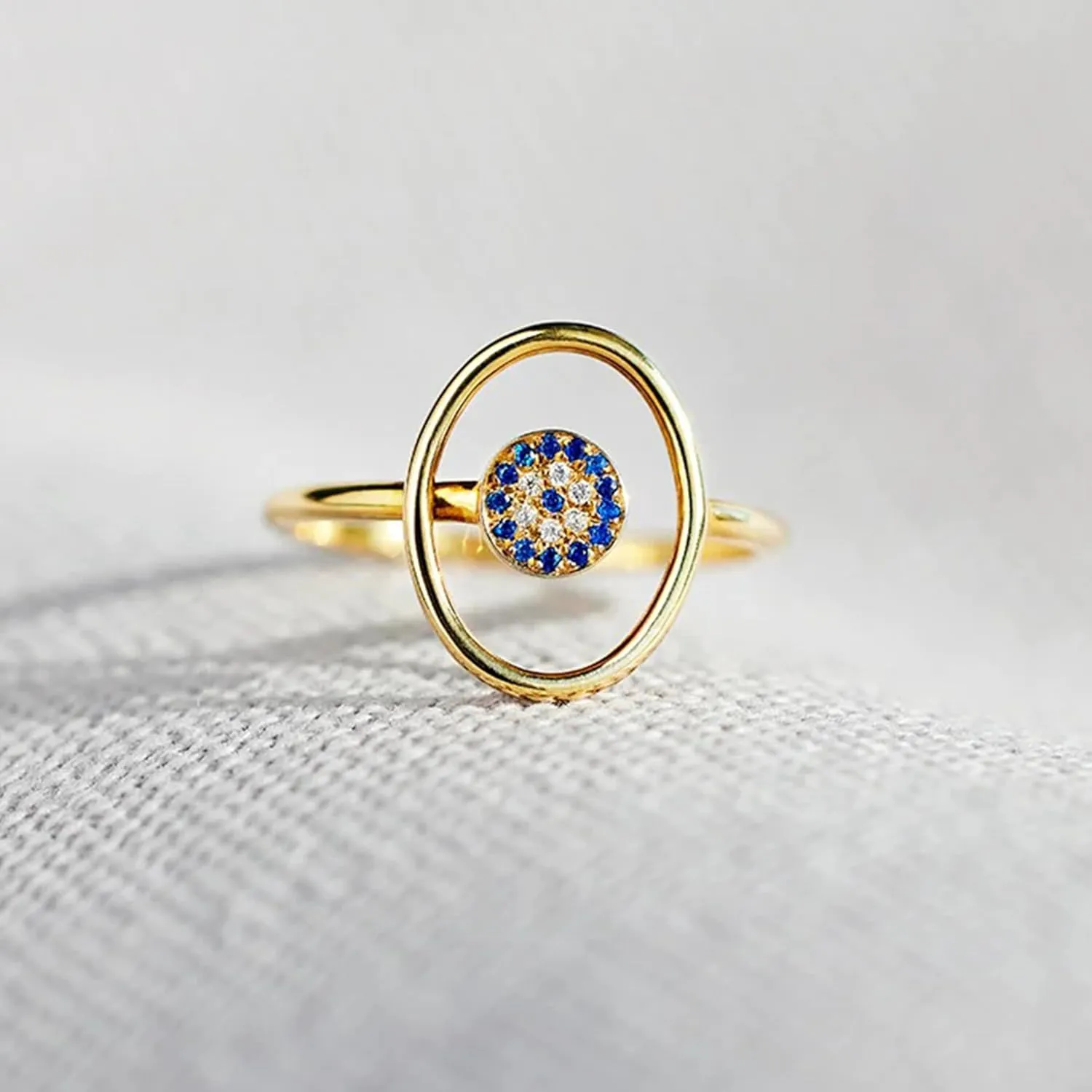 925 Sterling Silver Blue Evil Eye CZ Rings for Women Men Dainty Band 14K Gold Plated Circle Stacking Middle Finger Elegant Sparkly Crystal Fashion Good Luck Protection Birthday Graduation Jewelry Gift