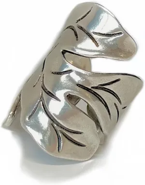 925 Sterling Silver Boho Leaf Wide Band Statement Ring,Handmade Adjustable Open Wrap Thumb Rings for Women,Gift for Her