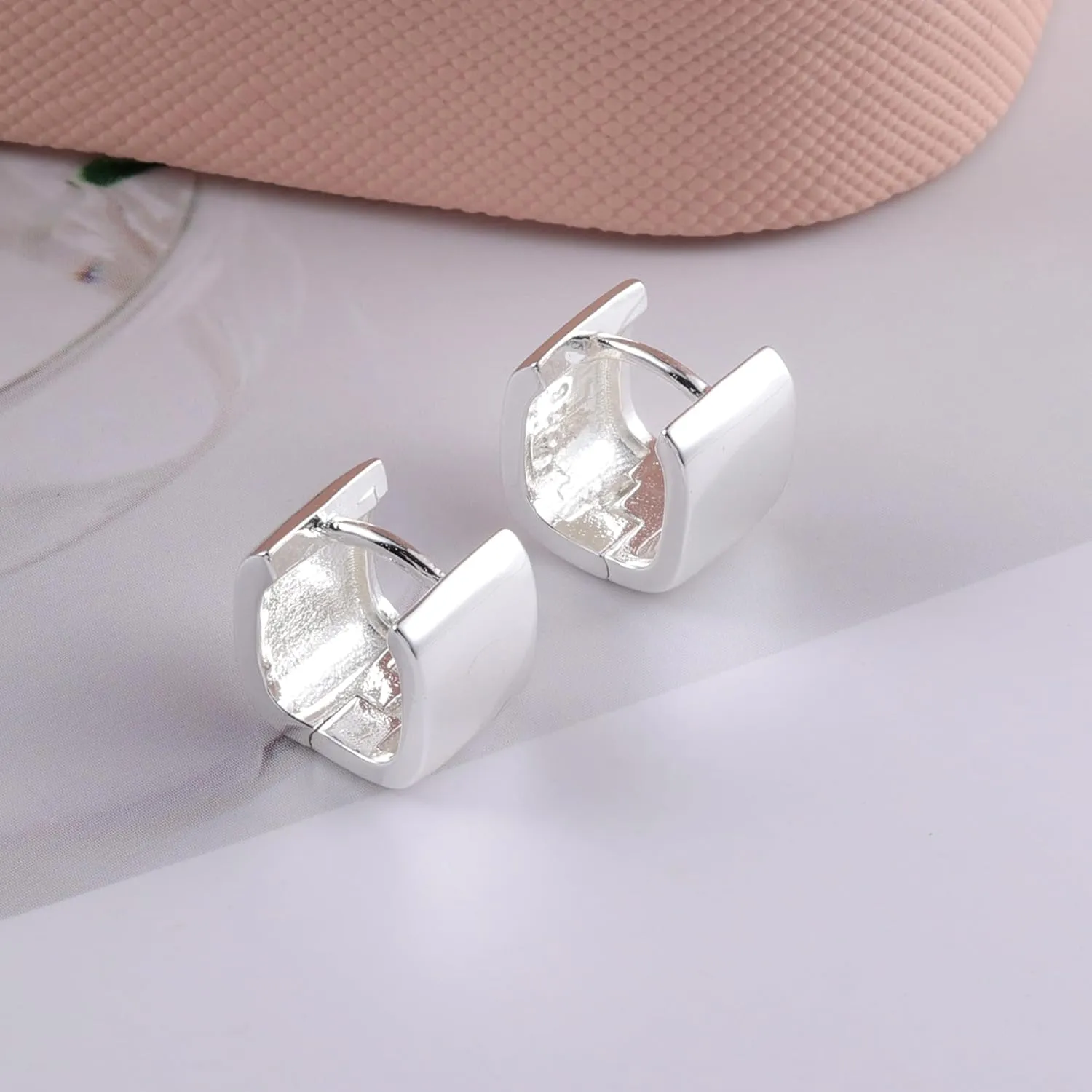 925 Sterling Silver Chunky Hoop Earrings for Women Hypoallergenic Silver Earrings Chunky Huggie Square Hoop Earrings Minimalist Silver Hoops Earrings for Jewelry Gifts