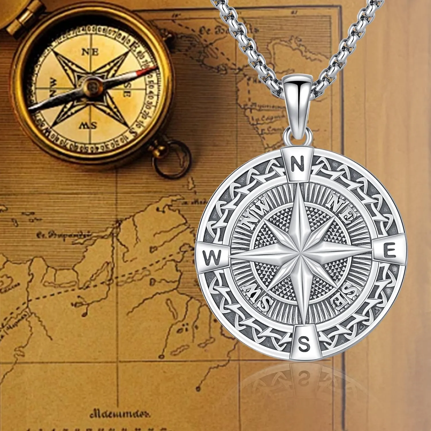 925 Sterling Silver Compass Necklace for Women Men Nautical Pendant Jewelry Gift for Adventurers Compass Jewelry