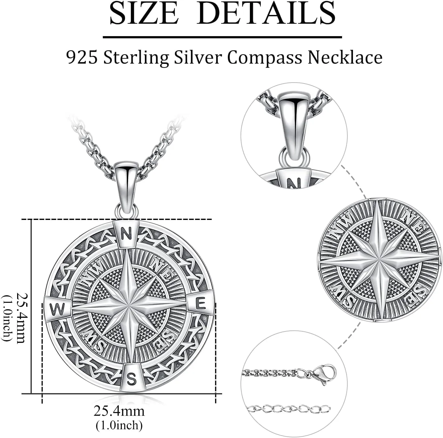 925 Sterling Silver Compass Necklace for Women Men Nautical Pendant Jewelry Gift for Adventurers Compass Jewelry