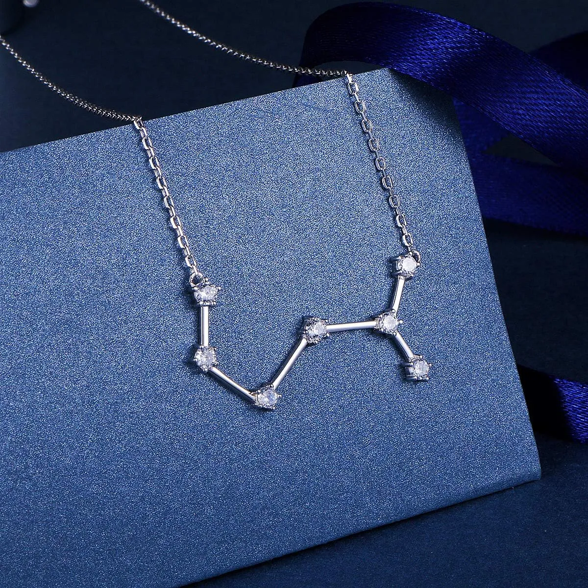 925 Sterling Silver CZ Astrology 12 Constellation Horoscope Sign Astrology Zodiac Star Necklace Birthday Jewelry for Women,18-20 inch