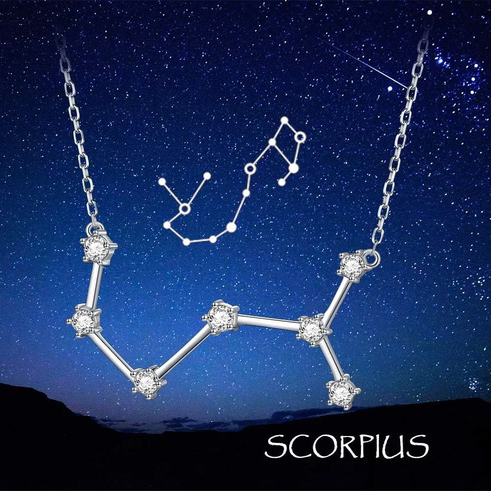 925 Sterling Silver CZ Astrology 12 Constellation Horoscope Sign Astrology Zodiac Star Necklace Birthday Jewelry for Women,18-20 inch