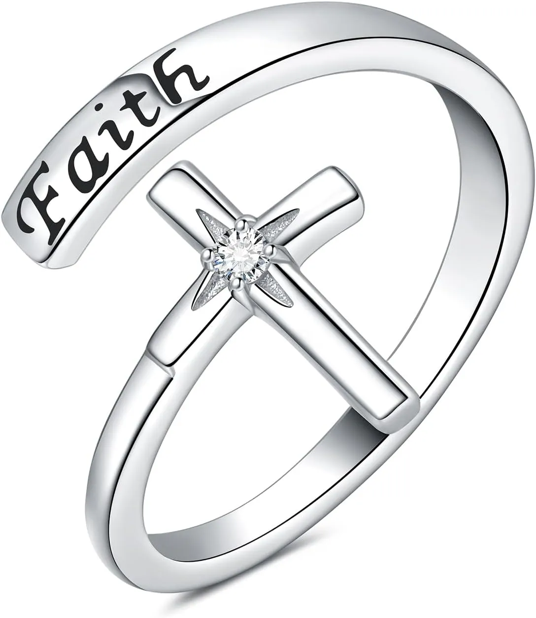925 Sterling Silver faith Cross Rings for Women - Faith Inspirational Adjustable Rings Jewelry Gifts for Christian