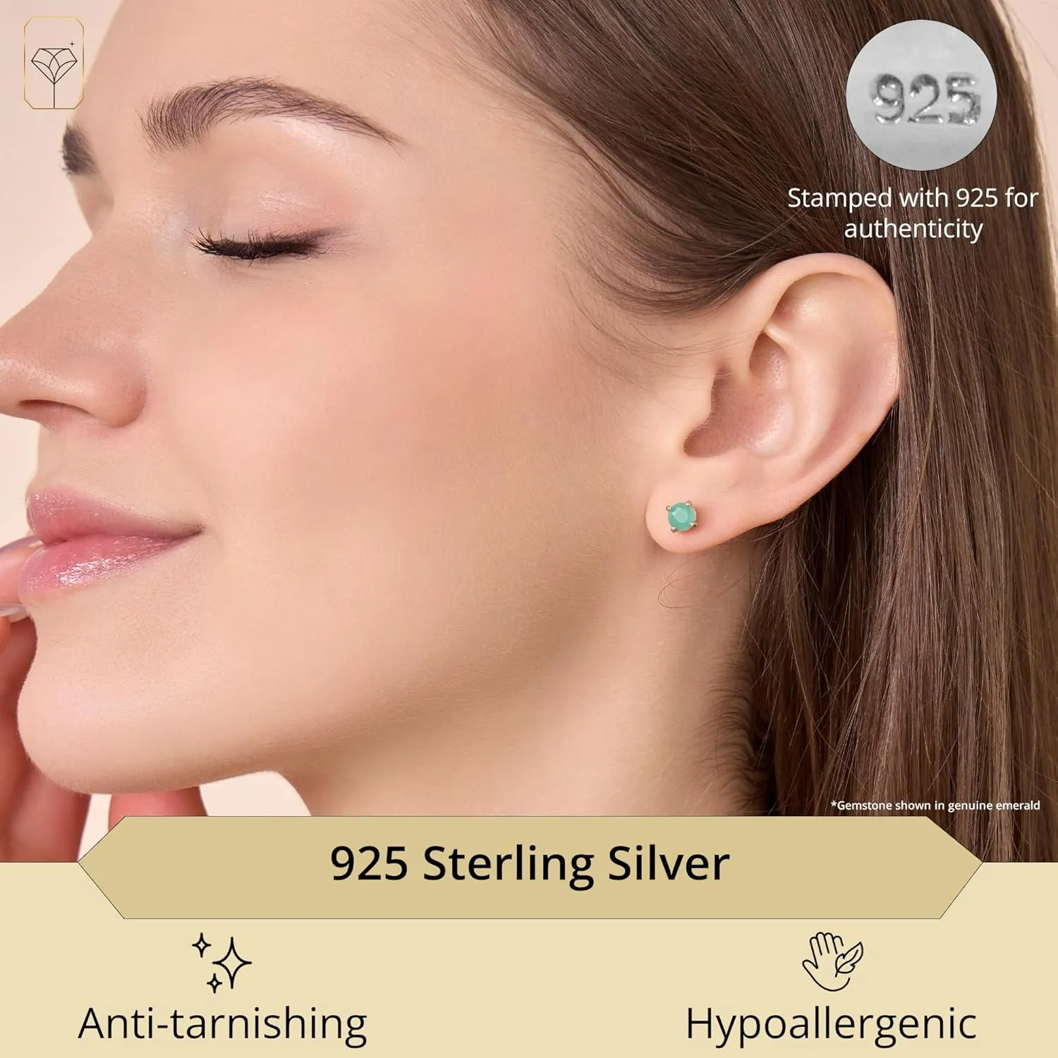 925 Sterling Silver Gemstone Round Stud Earrings for Women 5mm Birthstone with Push Backs by MAX   STONE