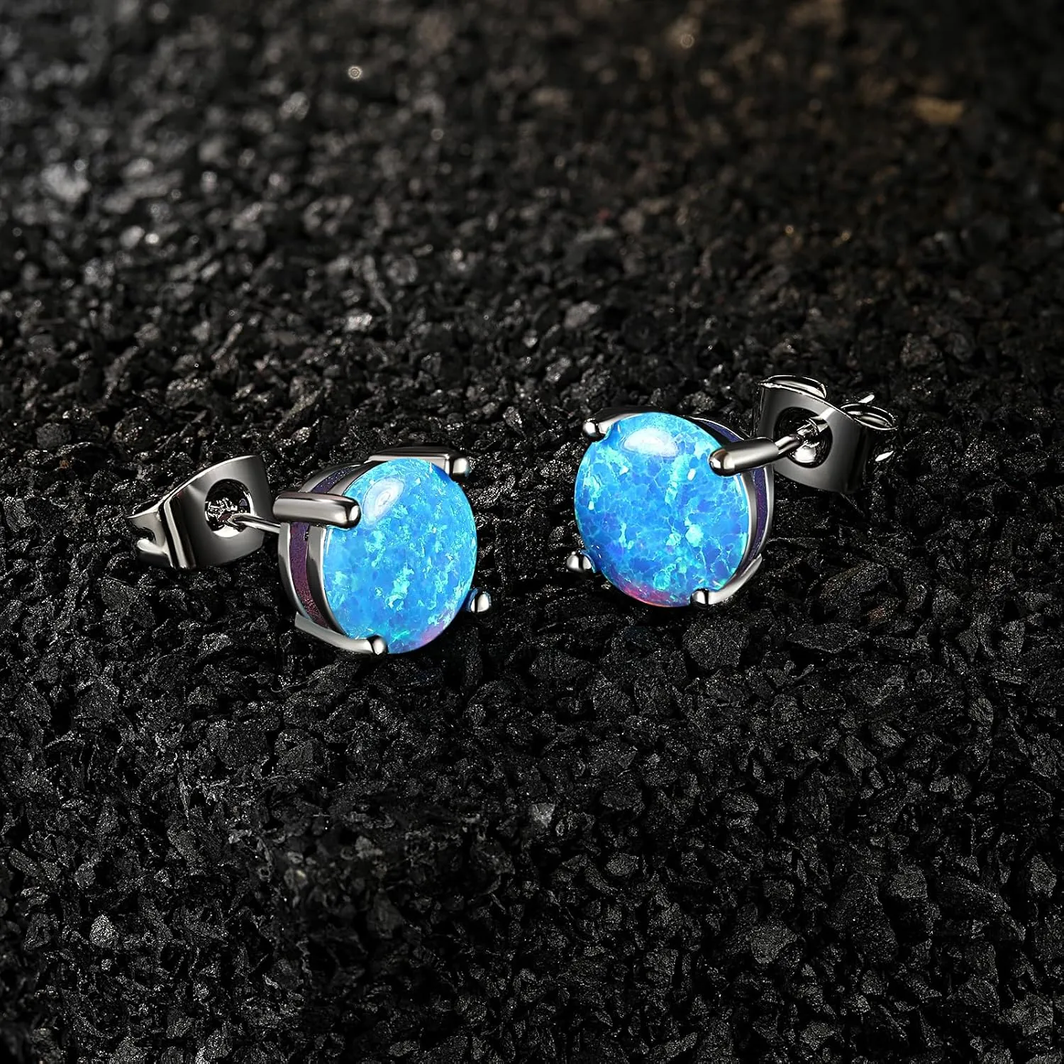 925 Sterling Silver Hypoallergenic Opal Stud Earrings, Opal October Birthstone Earrings for Women