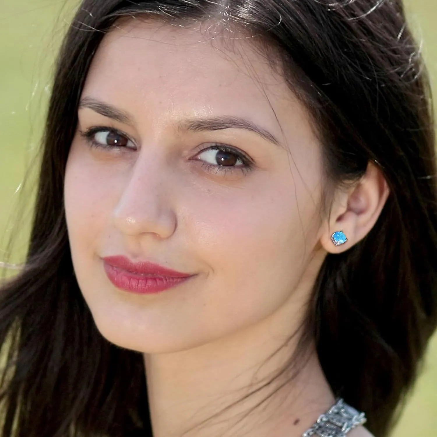 925 Sterling Silver Hypoallergenic Opal Stud Earrings, Opal October Birthstone Earrings for Women