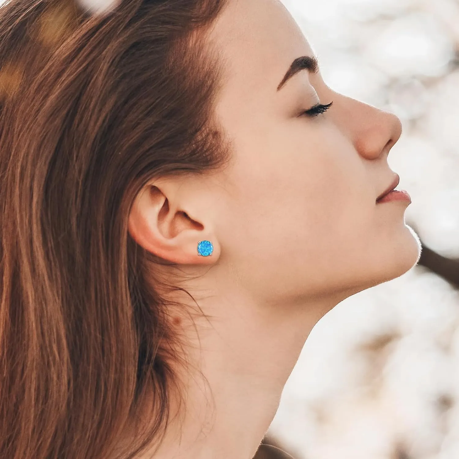 925 Sterling Silver Hypoallergenic Opal Stud Earrings, Opal October Birthstone Earrings for Women
