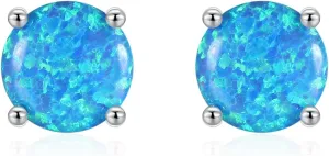925 Sterling Silver Hypoallergenic Opal Stud Earrings, Opal October Birthstone Earrings for Women