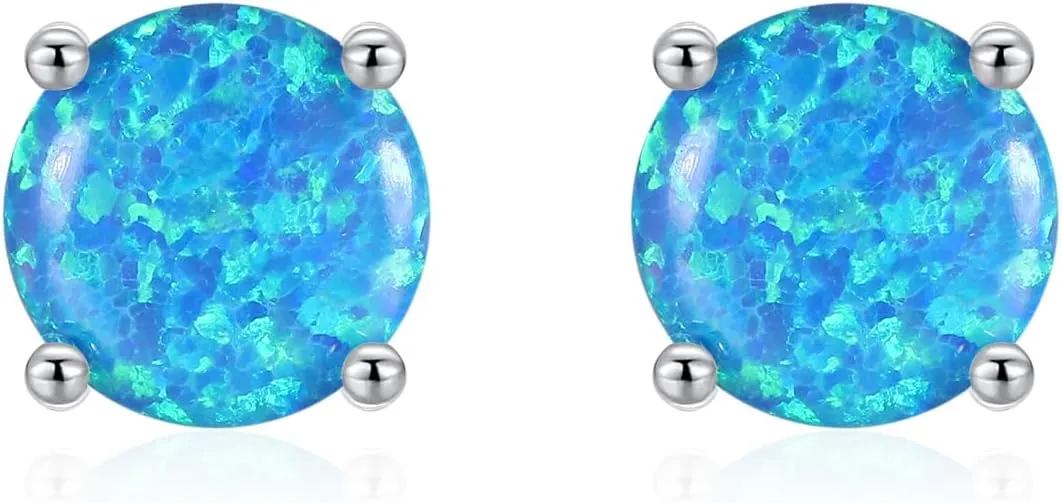 925 Sterling Silver Hypoallergenic Opal Stud Earrings, Opal October Birthstone Earrings for Women
