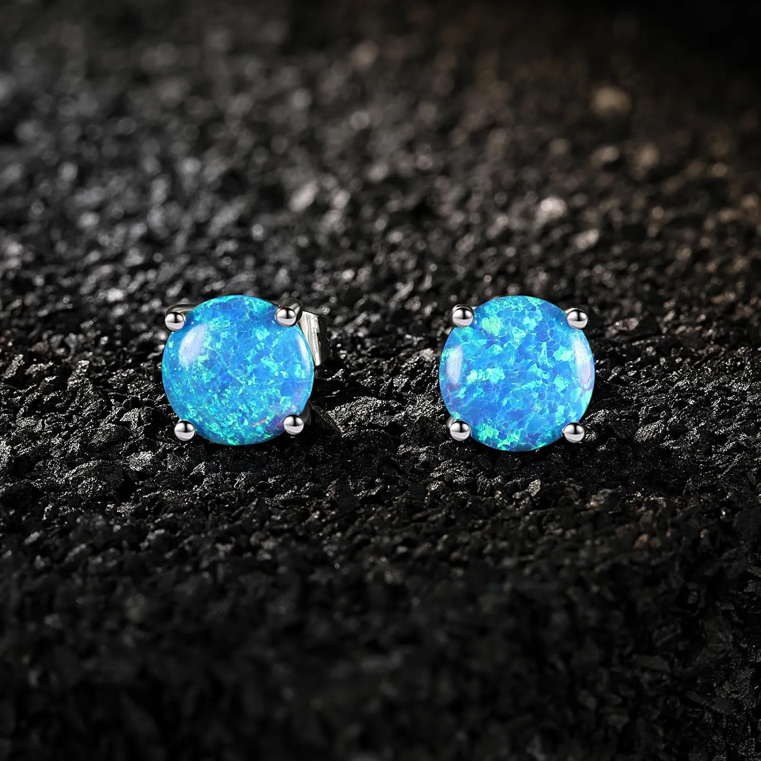 925 Sterling Silver Hypoallergenic Opal Stud Earrings, Opal October Birthstone Earrings for Women