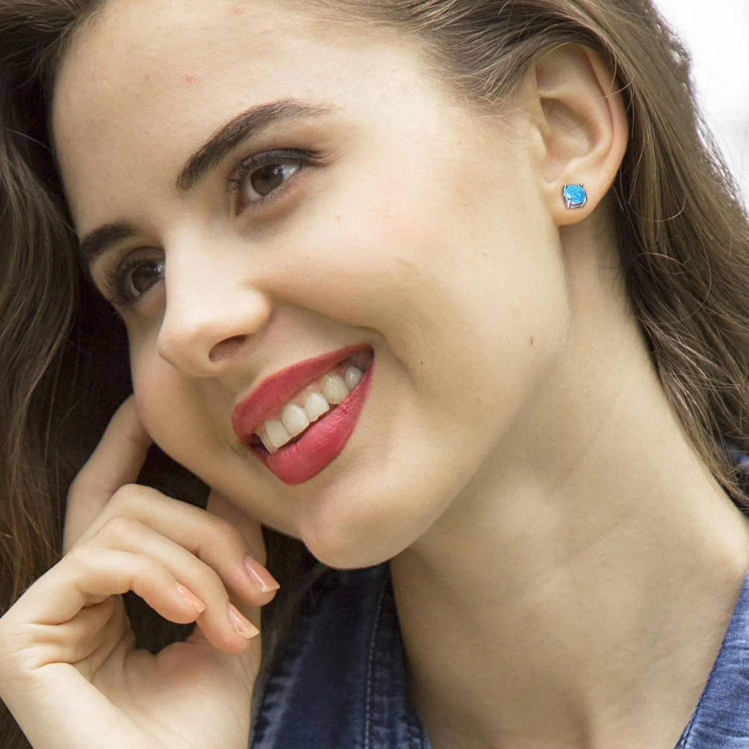 925 Sterling Silver Hypoallergenic Opal Stud Earrings, Opal October Birthstone Earrings for Women