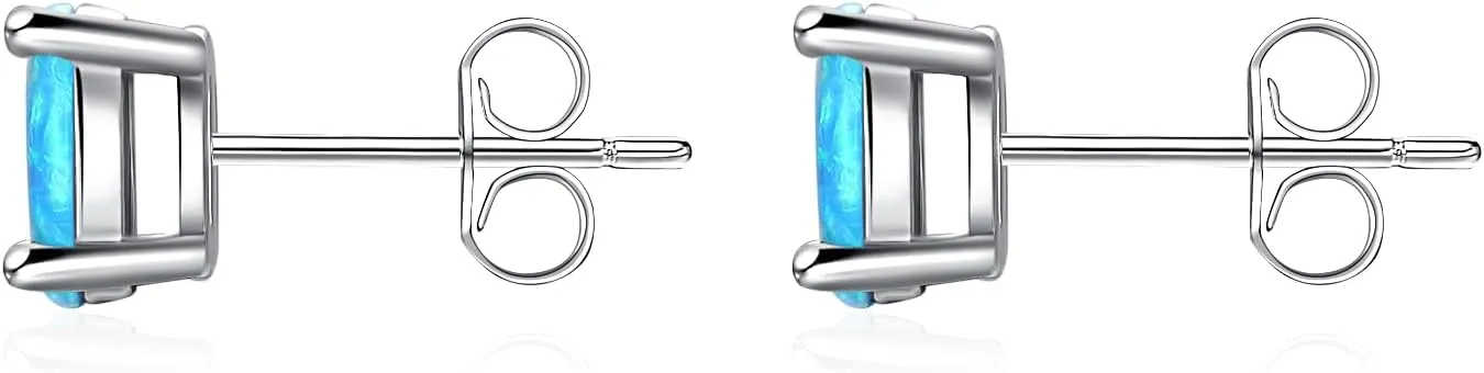 925 Sterling Silver Hypoallergenic Opal Stud Earrings, Opal October Birthstone Earrings for Women