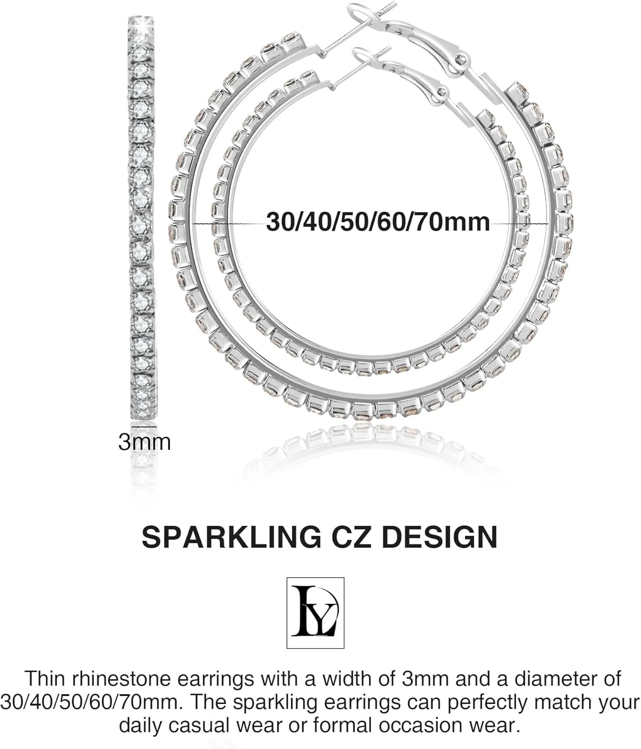 925 Sterling Silver Large Rhinestone Hoop Earrings for Women Girls Big Sparkly CZ Hoops Earring for Womens Thin Gold Plated Hoops Lightweight Hypoallergenic Non Tarnish Gifts 30 40 50 60 70mm