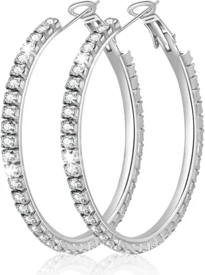 925 Sterling Silver Large Rhinestone Hoop Earrings for Women Girls Big Sparkly CZ Hoops Earring for Womens Thin Gold Plated Hoops Lightweight Hypoallergenic Non Tarnish Gifts 30 40 50 60 70mm