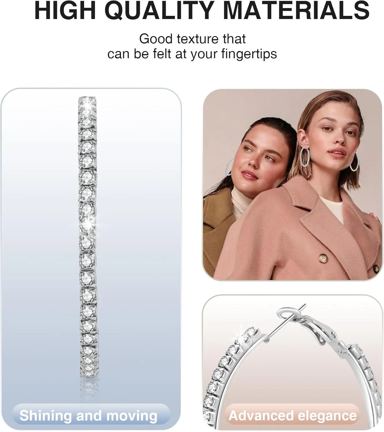 925 Sterling Silver Large Rhinestone Hoop Earrings for Women Girls Big Sparkly CZ Hoops Earring for Womens Thin Gold Plated Hoops Lightweight Hypoallergenic Non Tarnish Gifts 30 40 50 60 70mm