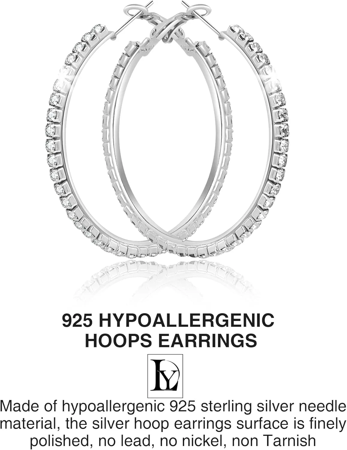 925 Sterling Silver Large Rhinestone Hoop Earrings for Women Girls Big Sparkly CZ Hoops Earring for Womens Thin Gold Plated Hoops Lightweight Hypoallergenic Non Tarnish Gifts 30 40 50 60 70mm