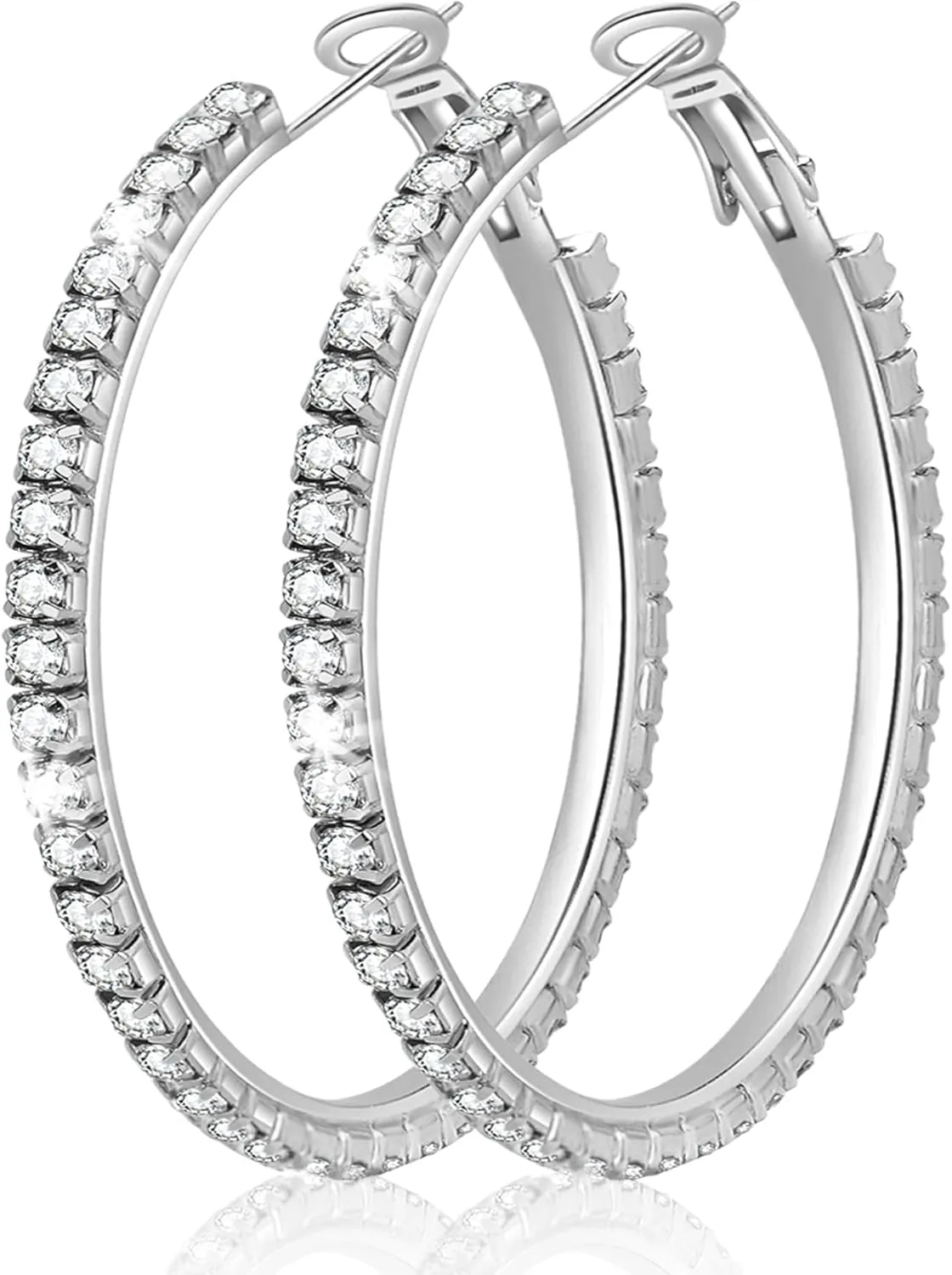 925 Sterling Silver Large Rhinestone Hoop Earrings for Women Girls Big Sparkly CZ Hoops Earring for Womens Thin Gold Plated Hoops Lightweight Hypoallergenic Non Tarnish Gifts 30 40 50 60 70mm
