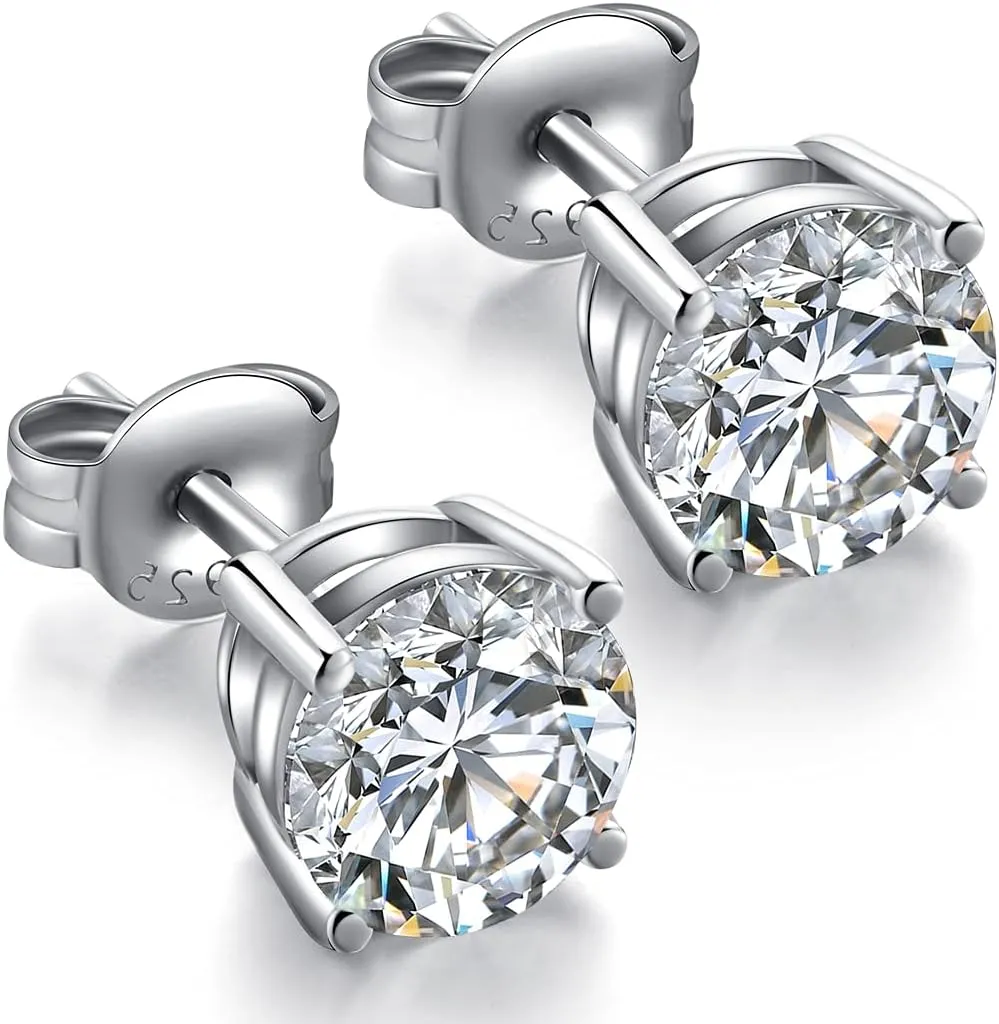 925 Sterling Silver Stud Earrings for Unisex, Stud Earring with 5A  Cubic Zirconia Hypoallergenic Earrings for Women Men 4MM-8MM