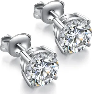925 Sterling Silver Stud Earrings for Unisex, Stud Earring with 5A  Cubic Zirconia Hypoallergenic Earrings for Women Men 4MM-8MM