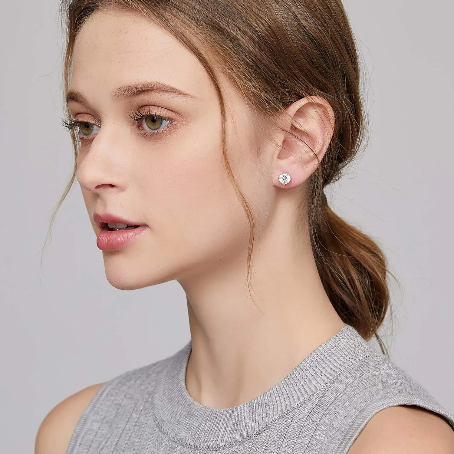 925 Sterling Silver Stud Earrings for Unisex, Stud Earring with 5A  Cubic Zirconia Hypoallergenic Earrings for Women Men 4MM-8MM