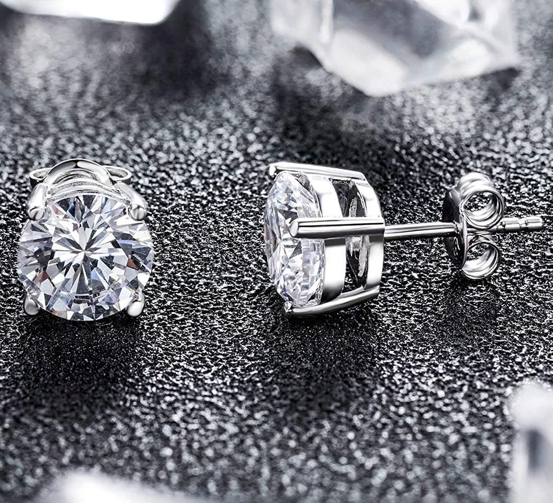 925 Sterling Silver Stud Earrings for Unisex, Stud Earring with 5A  Cubic Zirconia Hypoallergenic Earrings for Women Men 4MM-8MM