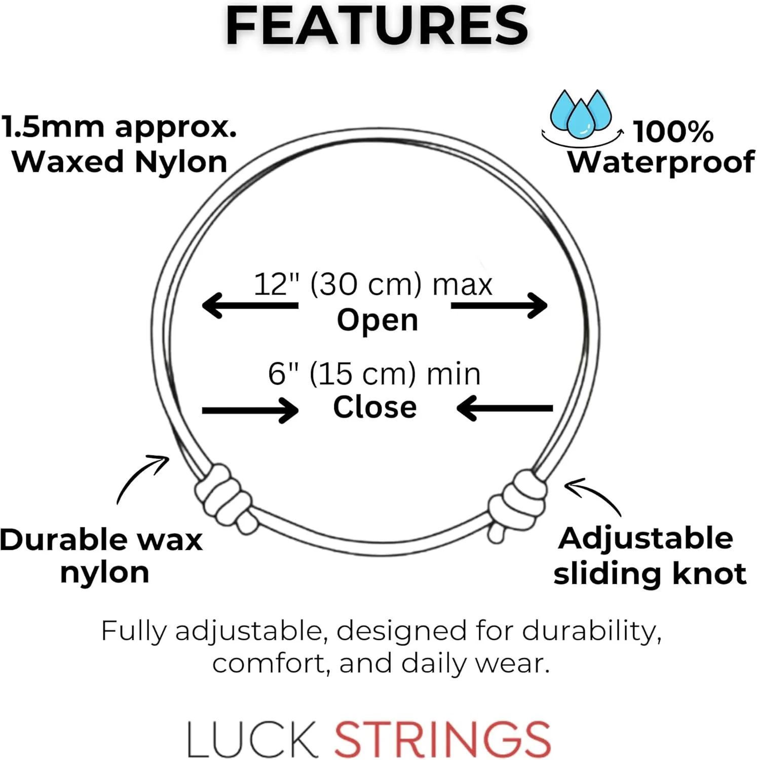 Adjustable Wax Nylon Cord Bracelet for Men Women Adult - Vegan Leather String | Unisex Waterproof Nautical & Surfer Style Friendship Gift, Minimalist