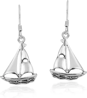 AeraVida Minimalist Nautical Themed Sailboat .925 Sterling Silver Dangle Earrings | Casual Sterling Silver Dangle Earring for Women | Jewelry Gift