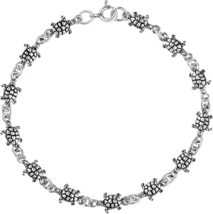 AeraVida Nautical Turtle Link .925 Sterling Silver Bracelet | Ocean Fashion Jewelry | Sea Inspired Accessory | 7.5 inch