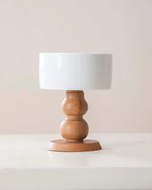 All White Ice Cream Bowl with Wooden Base - Small