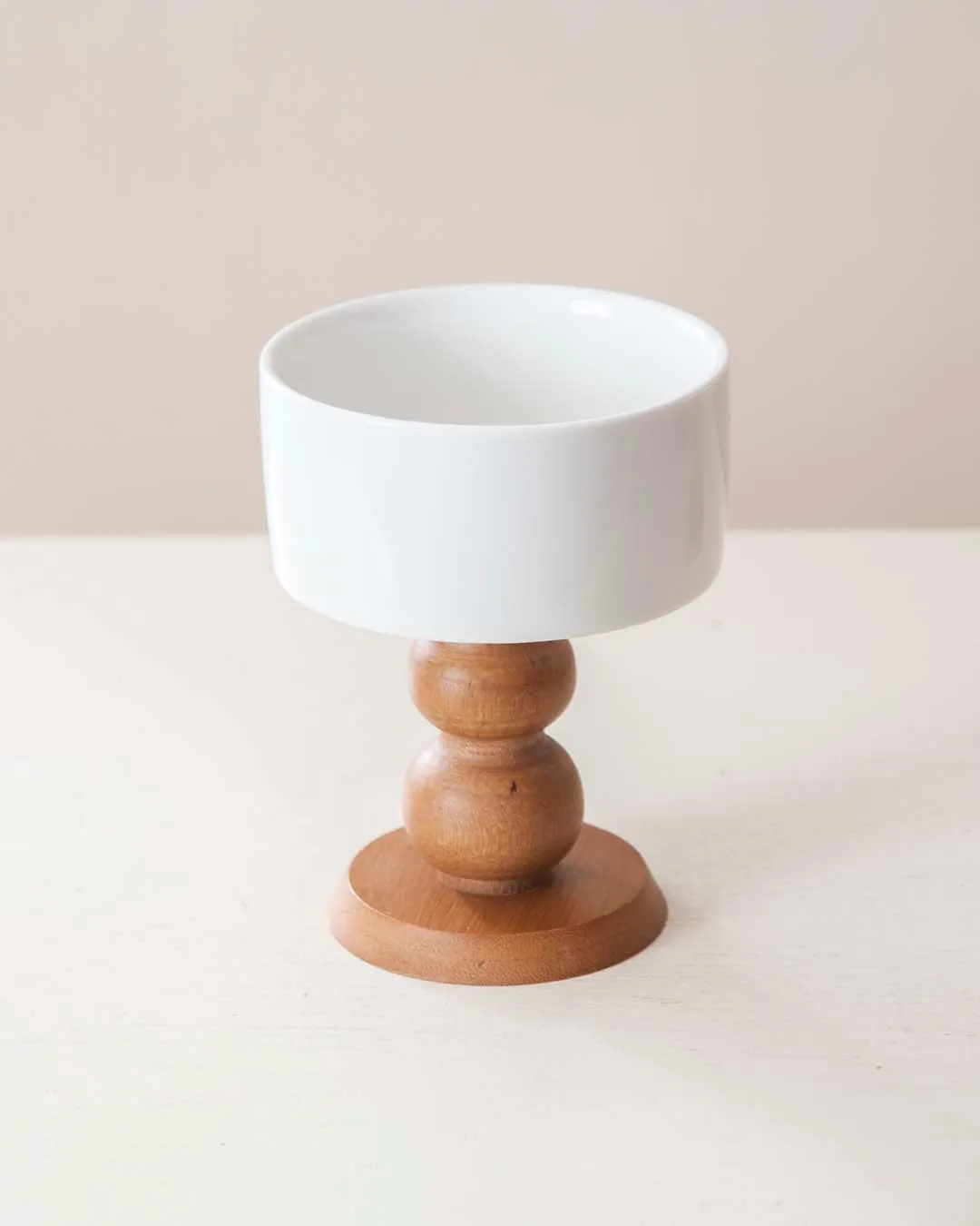 All White Ice Cream Bowl with Wooden Base - Small