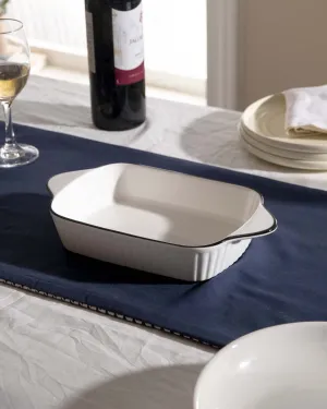 All White Striped Serving Bowl
