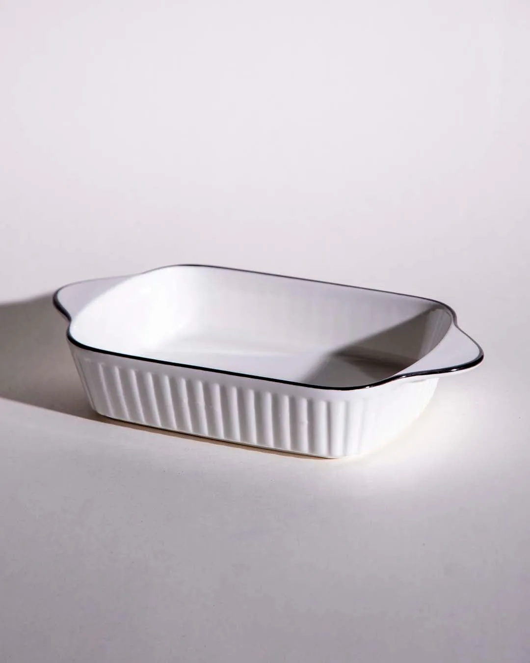All White Striped Serving Bowl