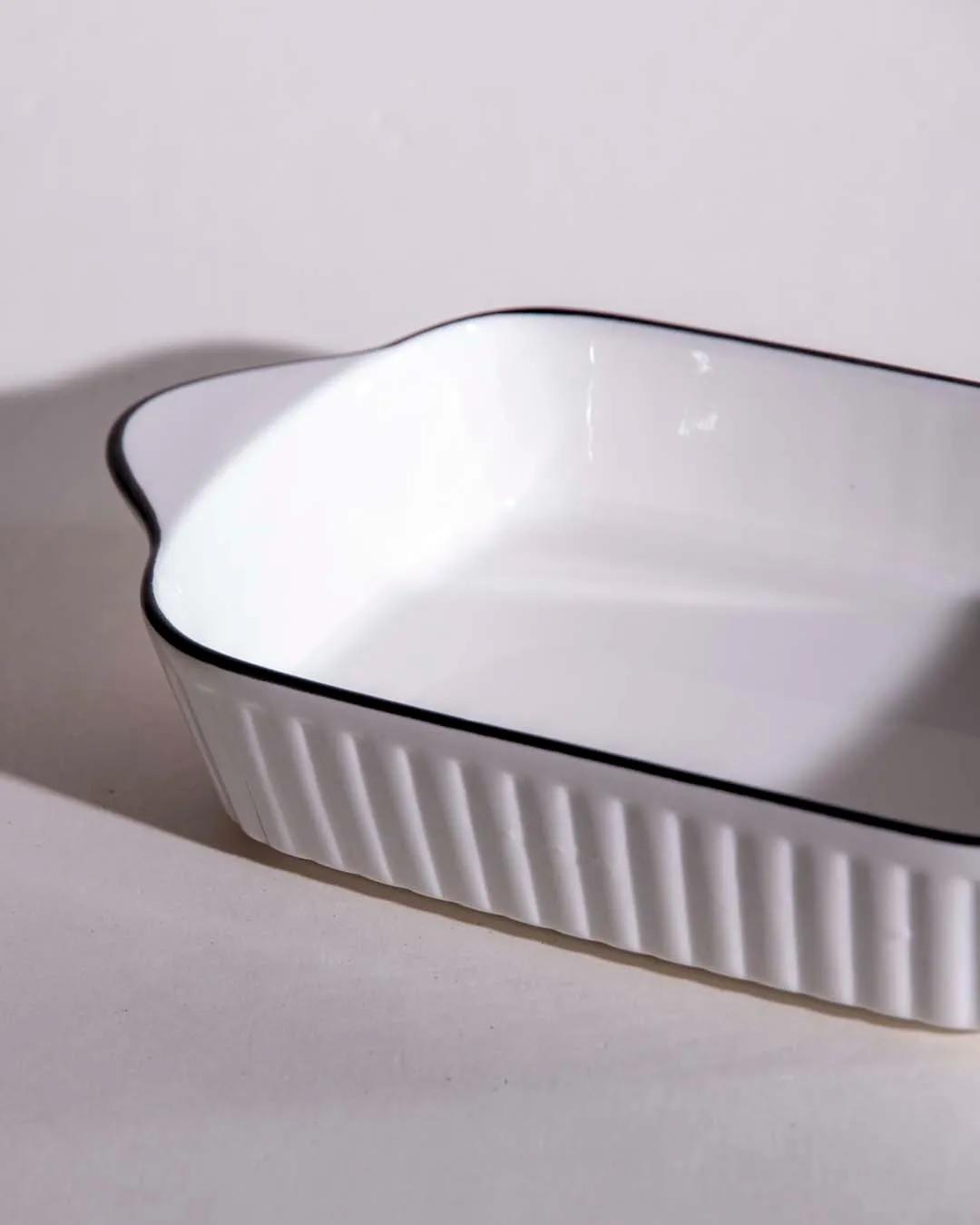 All White Striped Serving Bowl