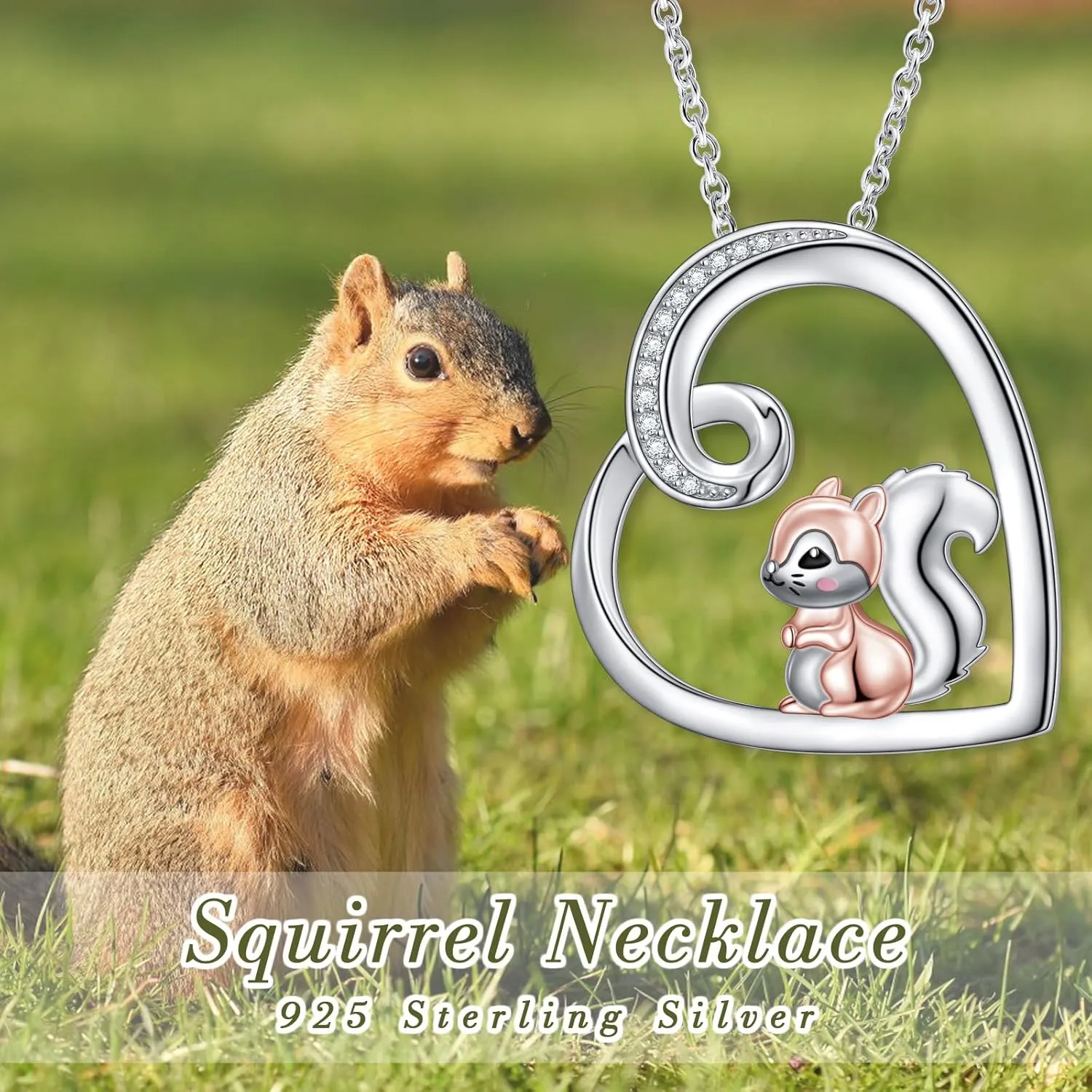 Alphm Heart Animal Necklace for Women 925 Sterling Silver Giraffe/Bunny/Squirrel/Panda/Hedgehog/Ladybug/Cat/Dachshund/Peacock Pendant Necklace Animal Jewelry Persents for Daughter Sister