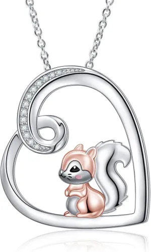 Alphm Heart Animal Necklace for Women 925 Sterling Silver Giraffe/Bunny/Squirrel/Panda/Hedgehog/Ladybug/Cat/Dachshund/Peacock Pendant Necklace Animal Jewelry Persents for Daughter Sister