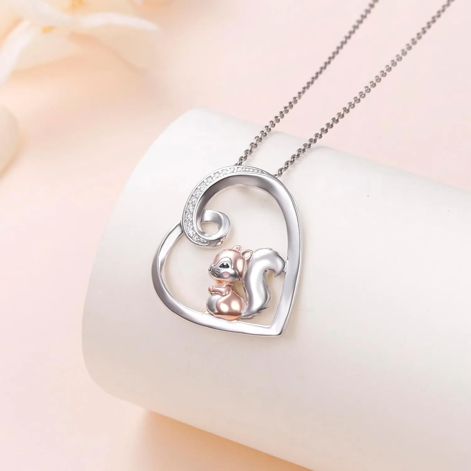 Alphm Heart Animal Necklace for Women 925 Sterling Silver Giraffe/Bunny/Squirrel/Panda/Hedgehog/Ladybug/Cat/Dachshund/Peacock Pendant Necklace Animal Jewelry Persents for Daughter Sister