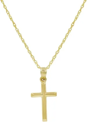 Amanda Rose Collection 10K Yellow Gold Petite Cross Pendant Necklace 10K Gold Chain (18 or 20 inch) |10K Real Gold Cross