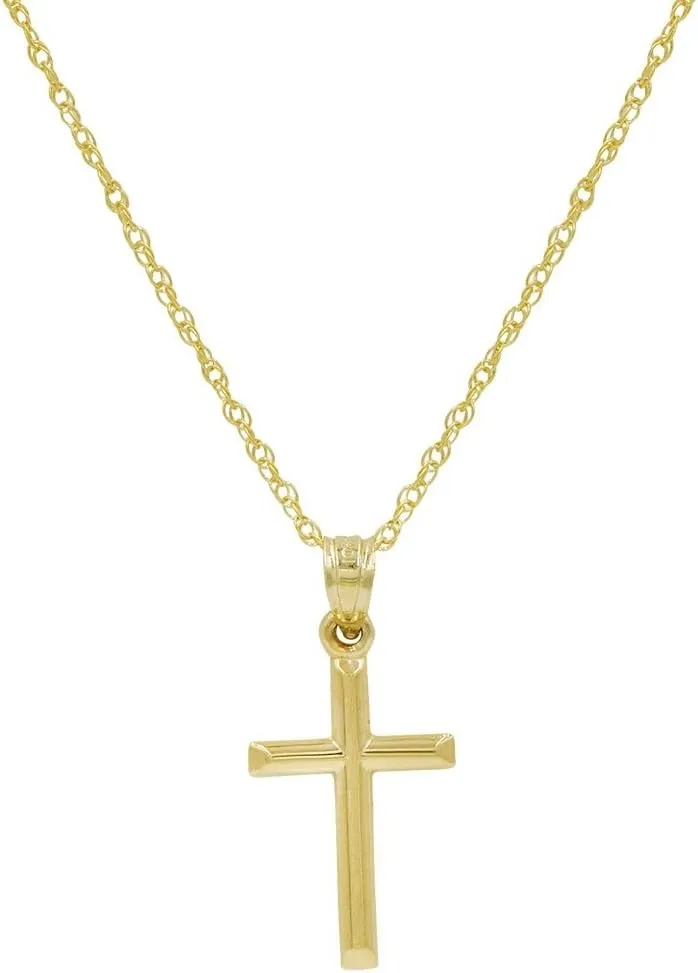 Amanda Rose Collection 10K Yellow Gold Petite Cross Pendant Necklace 10K Gold Chain (18 or 20 inch) |10K Real Gold Cross