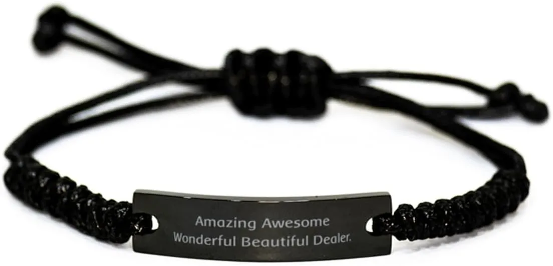 Amazing Awesome Wonderful. Dealer Black Rope Bracelet, Surprise Dealer Gifts, Engraved Bracelet For Colleagues from Coworkers, Handmade, Beaded, Friendship bracelet, Unisex