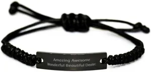 Amazing Awesome Wonderful. Dealer Black Rope Bracelet, Surprise Dealer Gifts, Engraved Bracelet For Colleagues from Coworkers, Handmade, Beaded, Friendship bracelet, Unisex