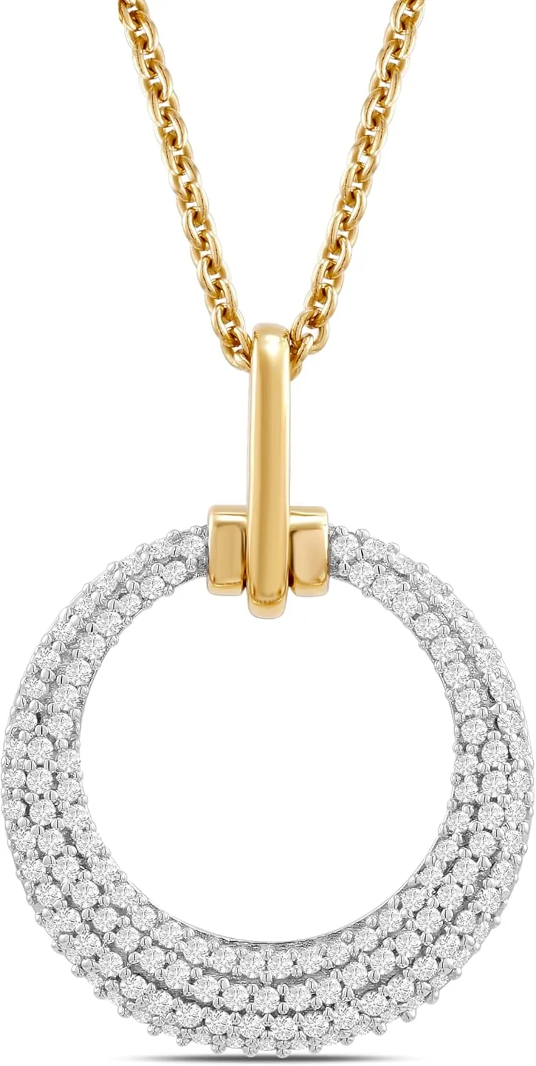 Amazon Essentials Yellow 14K Gold over Sterling Silver 1/4 Cttw Round White Diamonds Circle Pendant Necklace, 18 inch Rolo Chain