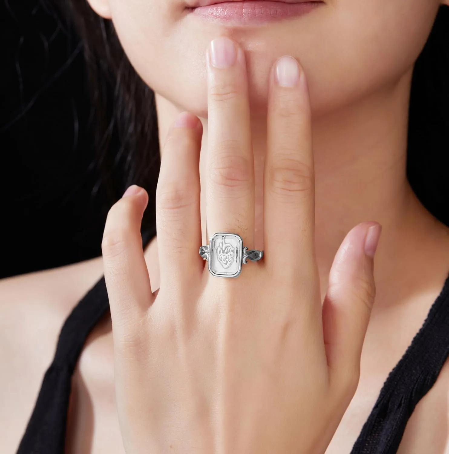 Anatomical Heart Ring Stainless Steel Faceted Crystal Zirconia Yours Heart for Women