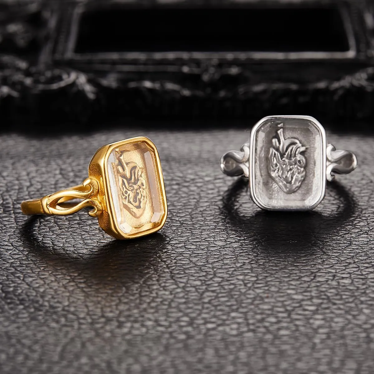 Anatomical Heart Ring Stainless Steel Faceted Crystal Zirconia Yours Heart for Women